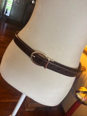 Lauren Ralph Lauren Reversible Brown/Tan Croc-Embossed Leather Belt